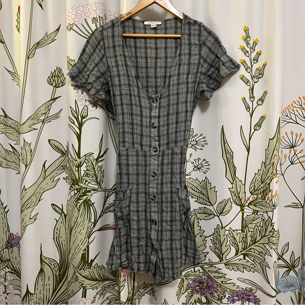 American Eagle Outfitters Grey and Black Plaid Mini Dress